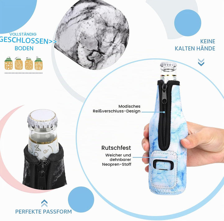Desing Wish 4 Stück 12oz 330 ml Bier Flaschenkühler Neopren Manschette Bierkühler Flaschen Kühlmansc