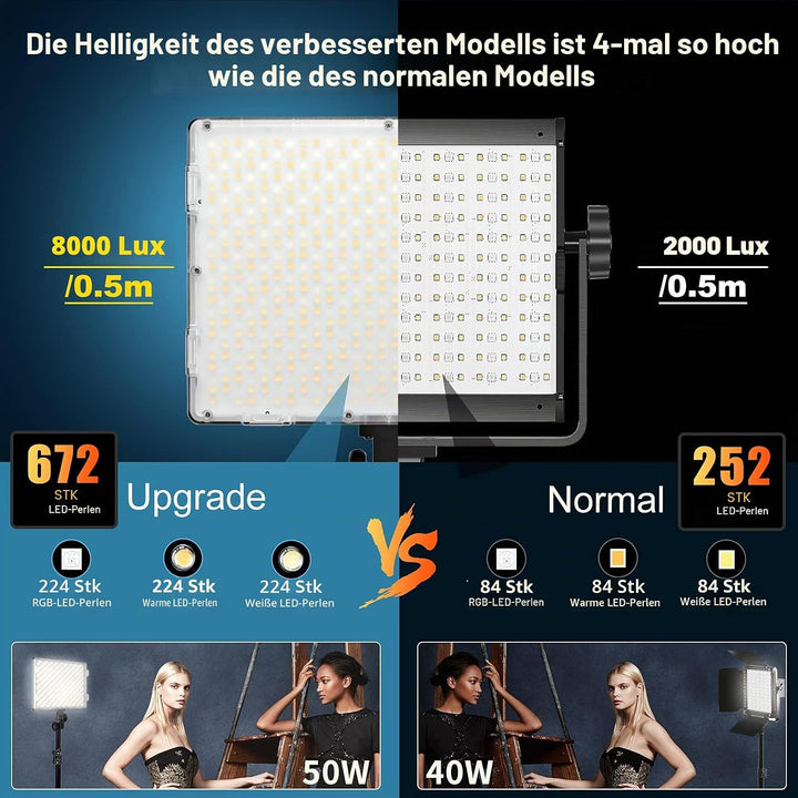 GVM RGB Videolicht Panel mit Lichtstativ Set, 2er Pack 50W LED Fotolicht mit APP Steuerung, 3200K-56