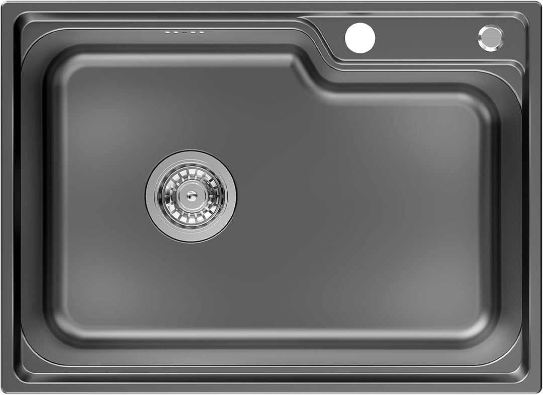 Auralum Spülbecken Schwarz Anthrazit 62 * 45CM, Küchenspüle Edelstahl Eckig mit Siphon & Über, Wasch