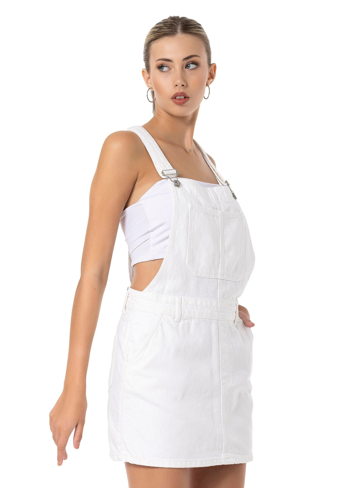 Redbridge Latzkleid Damen Jeansrock Denim Overall Baumwolle XS Weiss, XS Weiss