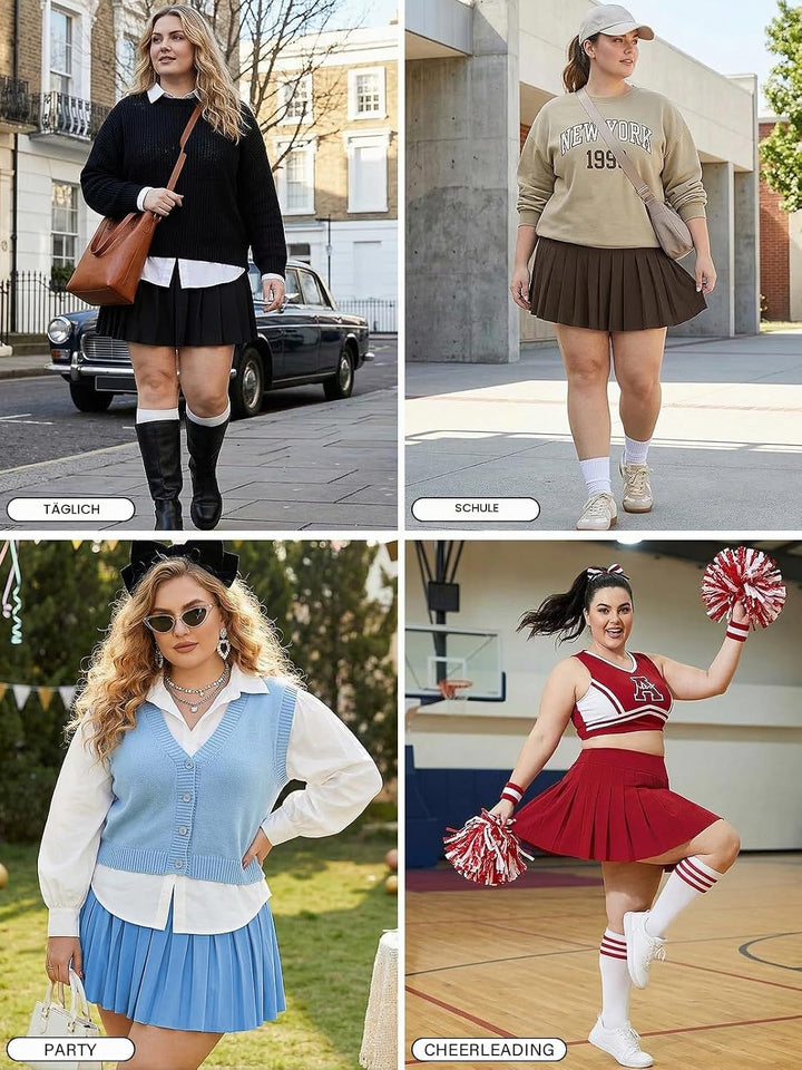 Moon Wood Damen Mini Rock Elastisch Hohe Taille Solid Basic Gefaltet Röcke Tennis Skater Skirt Kurz