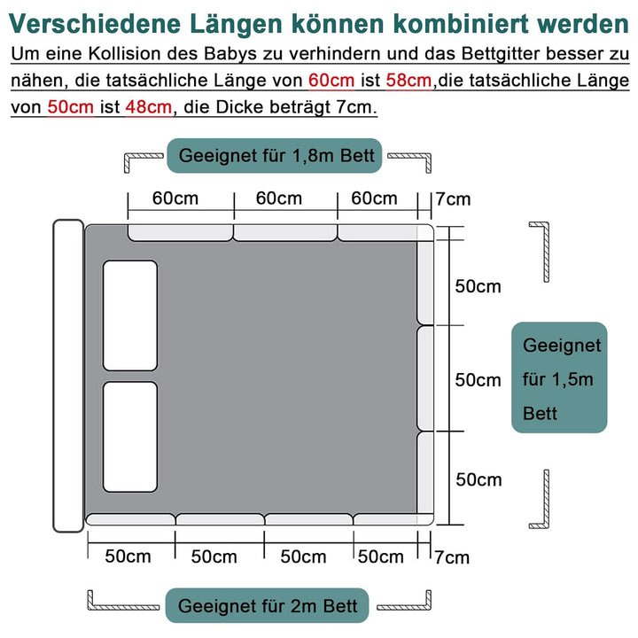 HENGMEI Bettgitter Bettschutzgitter 50cm Kinderbettgitter Höhenverstellbar Absturzsicheres Bettgitte
