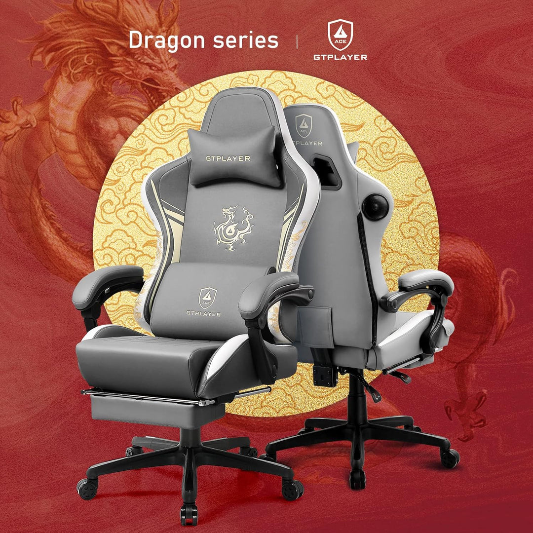 GTPLAYER Gaming Stuhl Gamer Stuhl mit Bluetooth-Lautsprechern und Fussstütze, Dragon Series Bürostuh