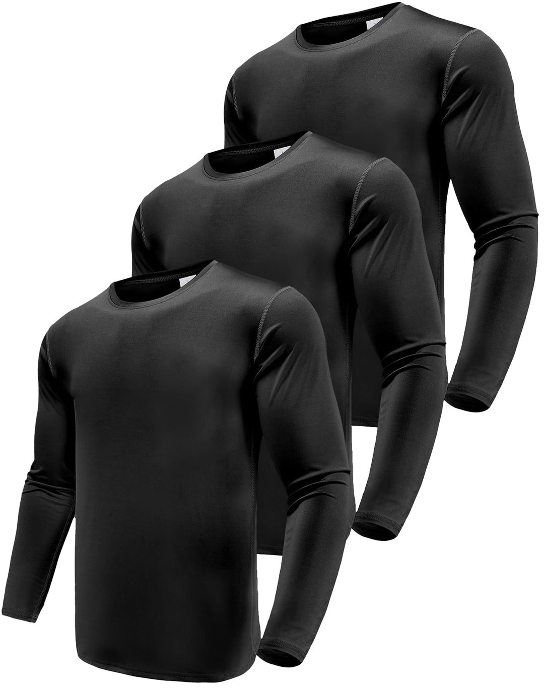 Herren 3er Pack Langarmshirt T-Shirts, UPF 50+ UV Schutz Schnelltrocknend Funktionsshirt Laufshirts,