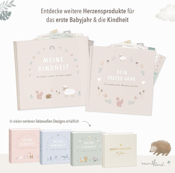 mintkind® "Meine Kindheit" Erinnerungsalbum Beige + Sticker Set I deine ersten 10 Jahre I Fotoalbum