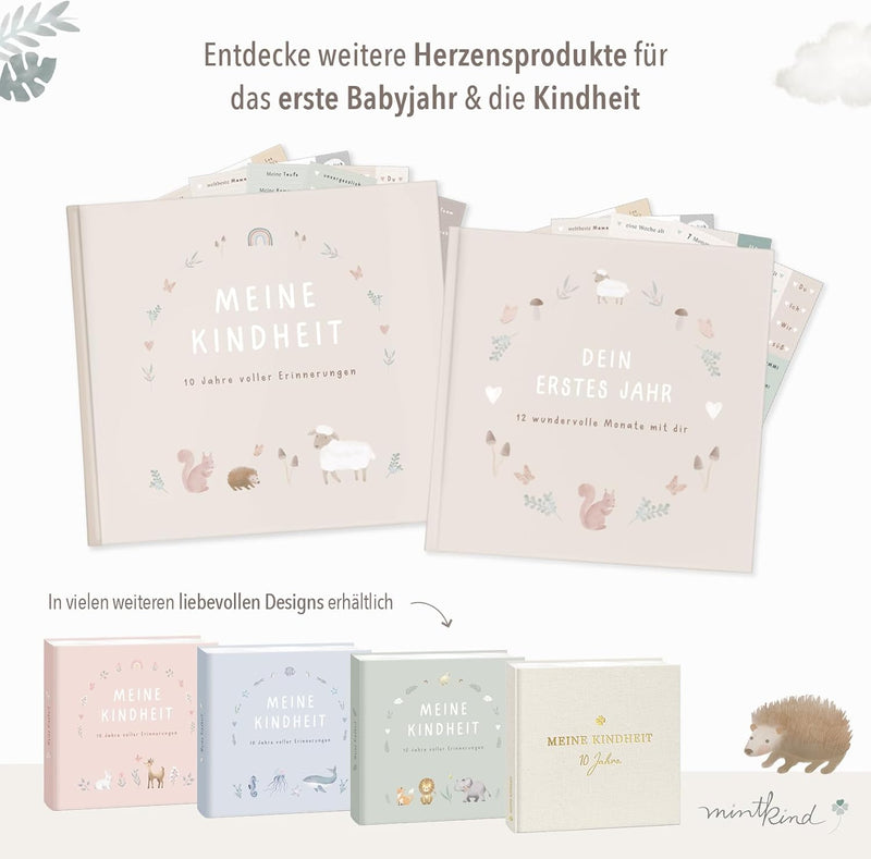 mintkind® "Meine Kindheit" Erinnerungsalbum Beige + Sticker Set I deine ersten 10 Jahre I Fotoalbum