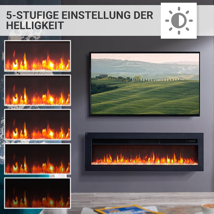 BALDERIA Elektrokamin Agnes 40" | 3in1 Elektrischer Stand-, Wand- oder Einbaukamin mit 3D-Flammeneff