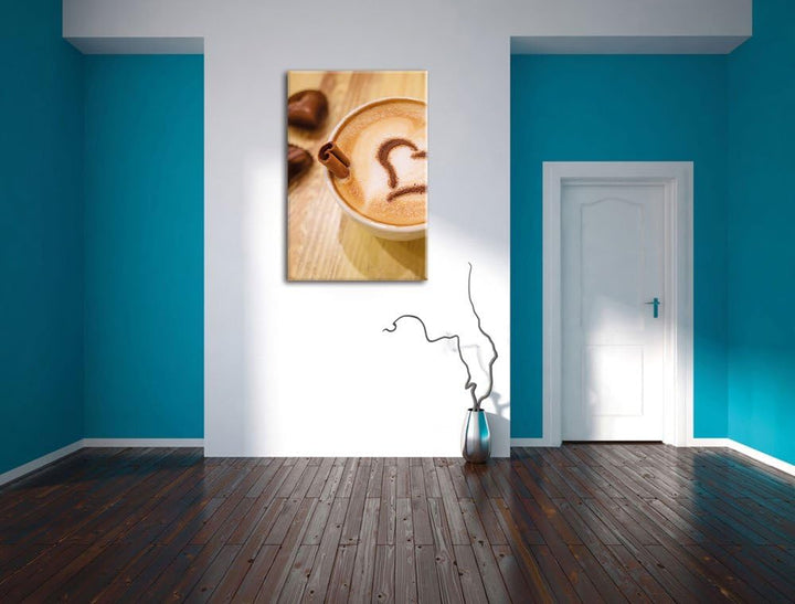 Pixxprint Kaffee Coffee Herz aus Schaum Cappucino, Format: 100x70 auf Leinwand, 100x70