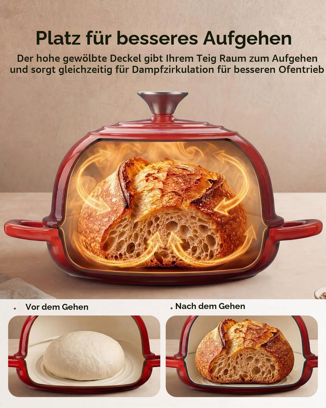 Gusseisen Topf Brot Backen, 4,7L Bräter Emaille Schmortopf mit Deckel und Griffen, 24 cm Dutch Oven,