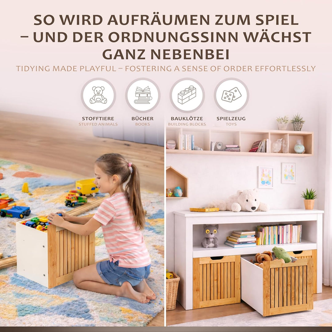 ONVAYA Sideboard mit Rollboxen - Praktisches Kinder Bücherregal und Kuscheltier Aufbewahrung - Moder