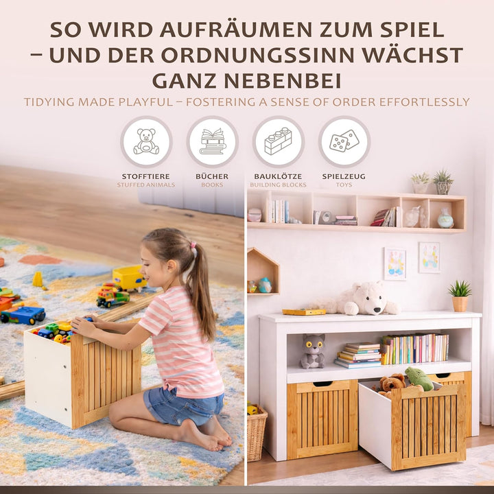 ONVAYA Sideboard mit Rollboxen - Praktisches Kinder Bücherregal und Kuscheltier Aufbewahrung - Moder