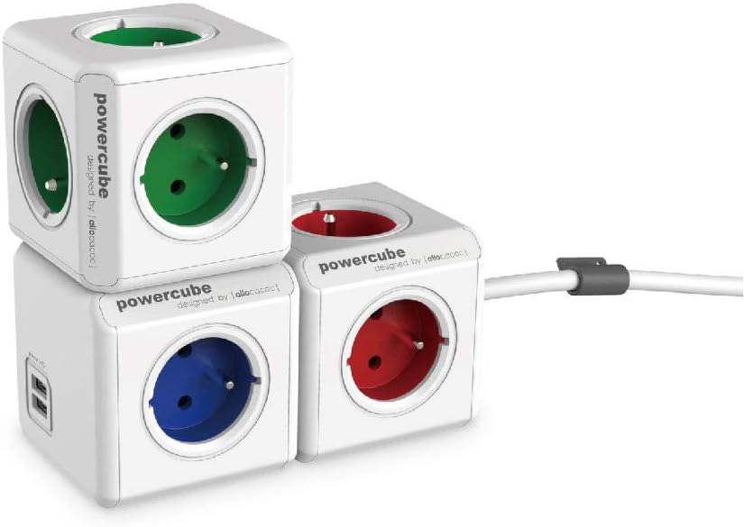 allocacoc PowerCube Extended EU, 5x Steckdose und Verteiler, 230V Schuko, Weiss Grün