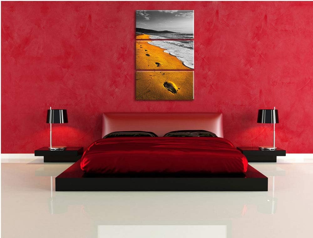Spuren Im Sand am weiten Meer schwarz/weiss 3-Teiler Leinwandbild 120x80 Bild auf Leinwand, XXL ries