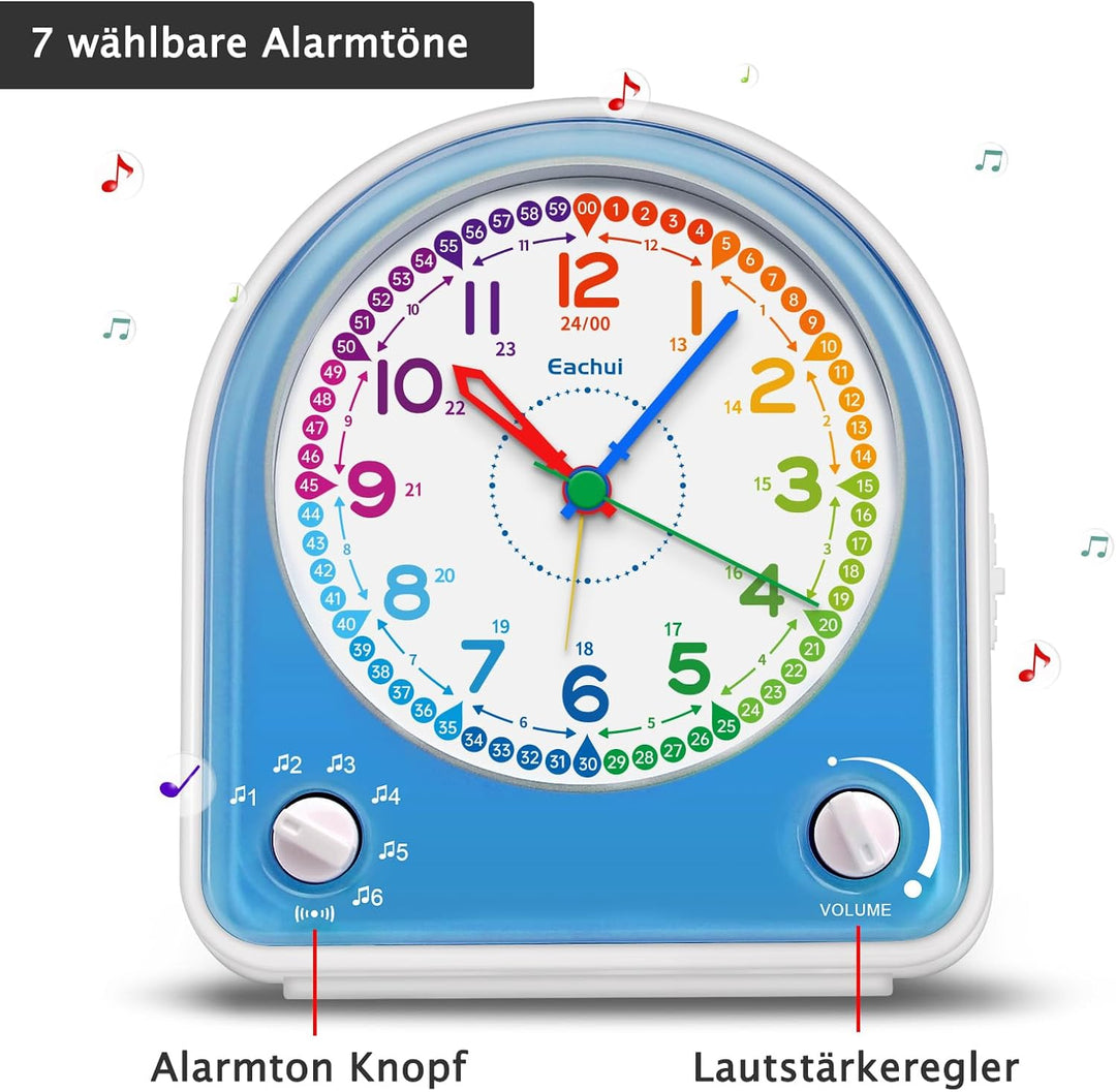Analog Wecker ohne Ticken mit Schlummerfunktion, Nachtlicht, Einstellbarer Lautstärke und 7 Alarmtön
