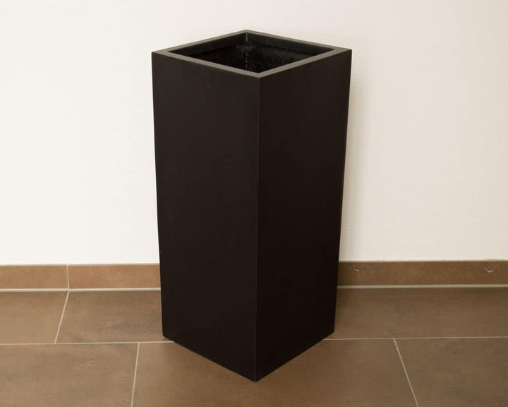 Pflanzkübel, Blumenkübel Fiberglas Säule 30x30x80cm elegant schwarz matt.
