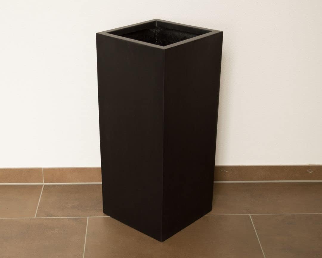 Pflanzkübel, Blumenkübel Fiberglas säule 30x30x90cm elegant schwarz matt.