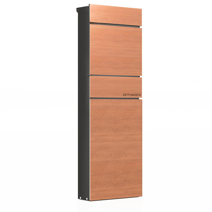 Wiltec Standbriefkasten mit Zeitungsrolle in Holzoptik 395 x 142 x 1150 mm aus Stahl, Briefkasten mi