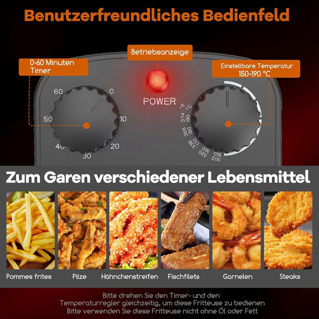 COSTWAY Fritteuse 3L, 2000 W Friteuse mit Öl, Fettfriteuse mit einstellbarem Thermostat 150-190℃ & T