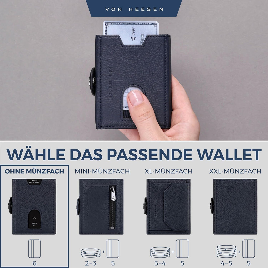 VON HEESEN Slim Wallet mit RFID Schutz - Geldbörse Herren klein - Mini Geldbeutel Damen Portmonee -