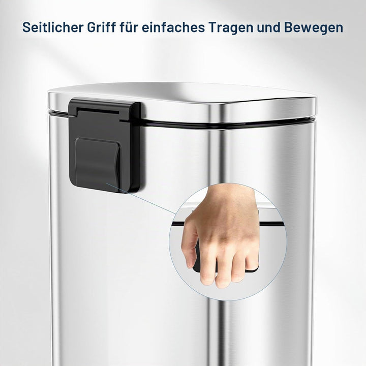 Clevich Mülleimer 30L aus Stahl, Abfalleimer, Tretmülleimer mit Soft-Close Deckel, Fusspeda, abnehmb