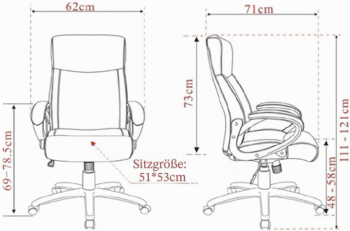 SixBros. Chefsessel Bürostuhl Grau - HLC-0311-1/2167 Grau Stoff, Grau Stoff