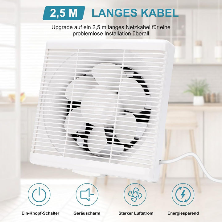 Shutter Ventilation Fan, leiser Lüftungsventilator mit 2,5 m Netzkabel, ideal für Zuhause Badezimmer