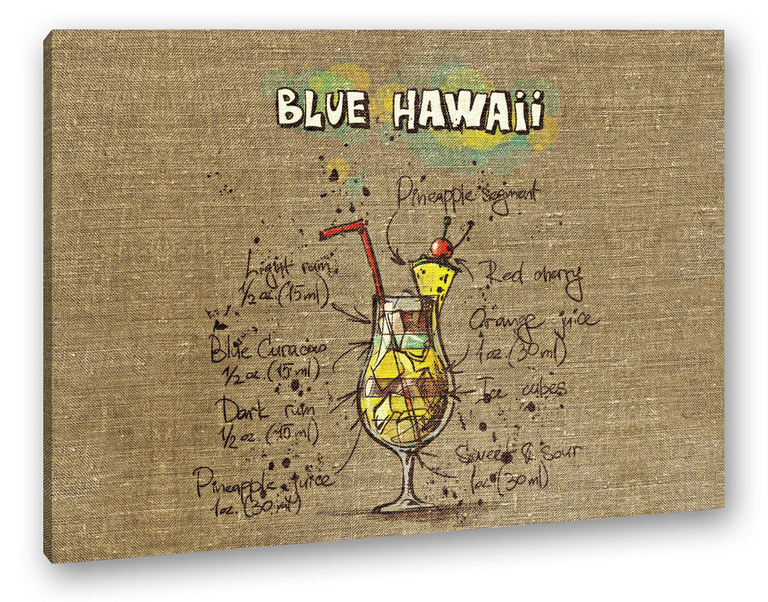 deyoli Rezept für einen Blue Hawaii Format: 80x60 als Leinwandbild, Motiv fertig gerahmt auf Echthol