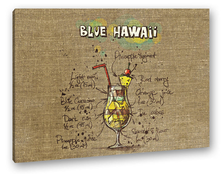 deyoli Rezept für einen Blue Hawaii Format: 80x60 als Leinwandbild, Motiv fertig gerahmt auf Echthol