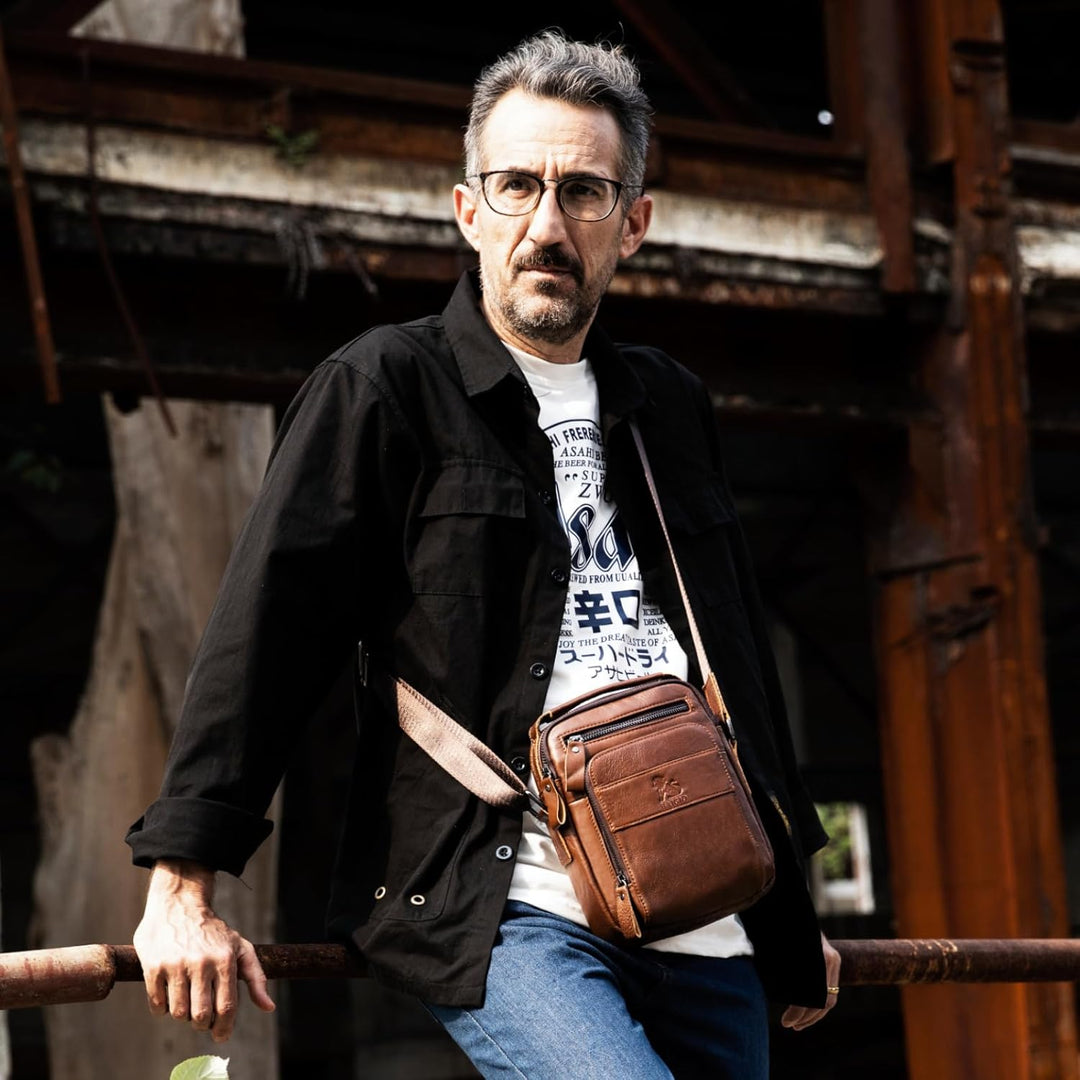 BAIGIO Leder Umhängetasche Herren Schultertasche Vintage Männer Tasche Crossbody Bag Herrentasche zu