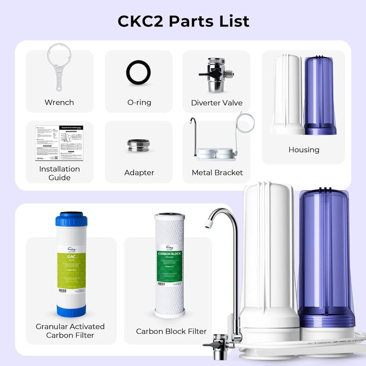 iSpring CKC2 AuftischFilter Wasserfilter Filteranlage für Wasser Auftisch Filter mit 2 Stufen und Ak