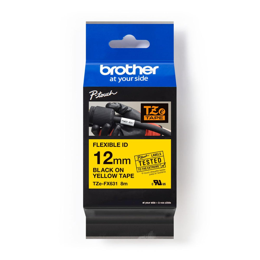 Brother Original P-touch Schriftband TZE-FX631 12 mm, schwarz auf gelb (u.a. für Brother P-touch PT-