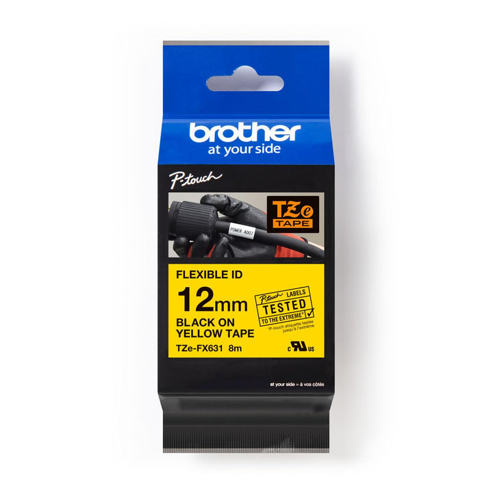 Brother Original P-touch Schriftband TZE-FX631 12 mm, schwarz auf gelb (u.a. für Brother P-touch PT-
