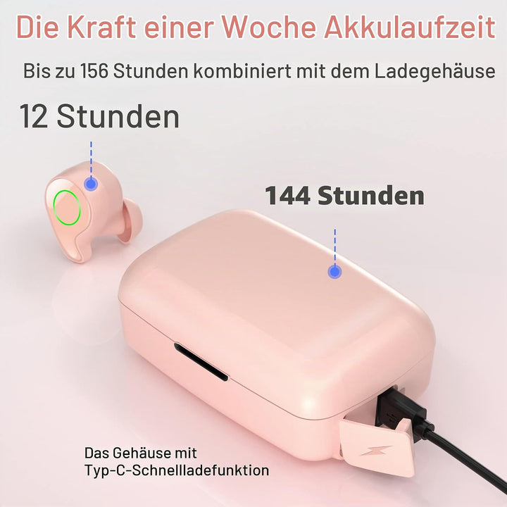 Kopfhörer Kabellos, Bluetooth 5.0 in-Ear Kopfhörer mit Mikrofon 156H Spielzeit mit USB-C LCD Ladekof