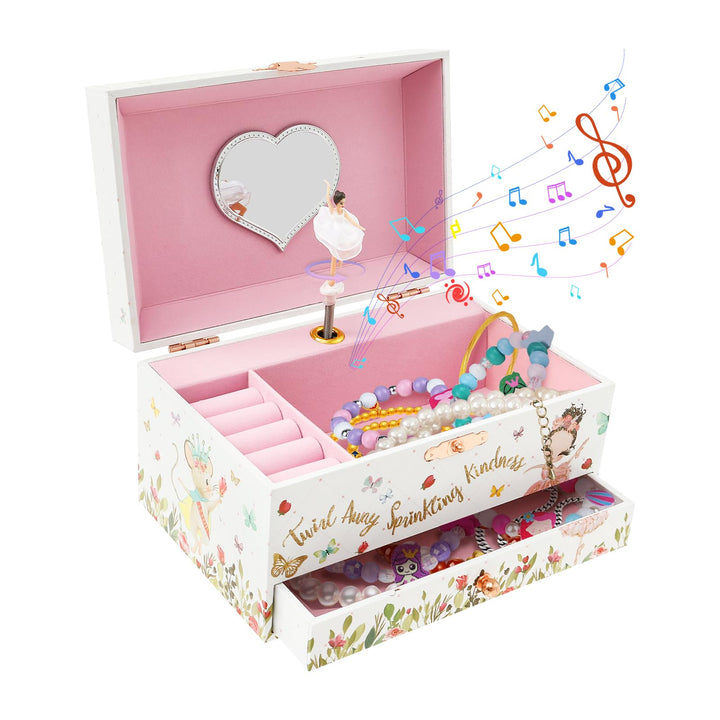 Musikalisches Schmuckkästchen Kinder Spieluhr mit Drehendem Einhorn Ballettmädchen Spiegel Schublade