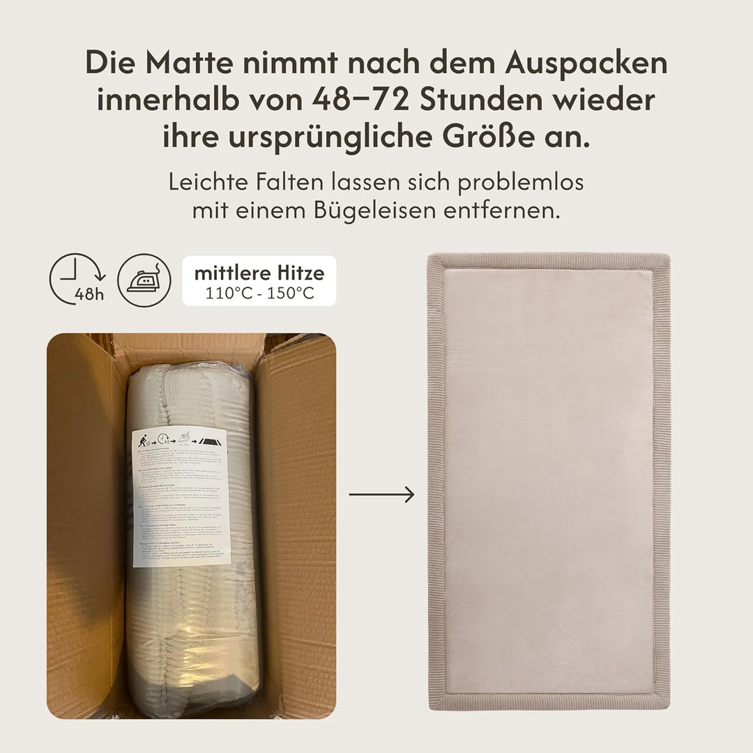 Wolkenweiche Samtmatte-Spielmatte Baby 150x80x2,5cm, grau – Kinderteppich mit hochwertigem Memory-Sc