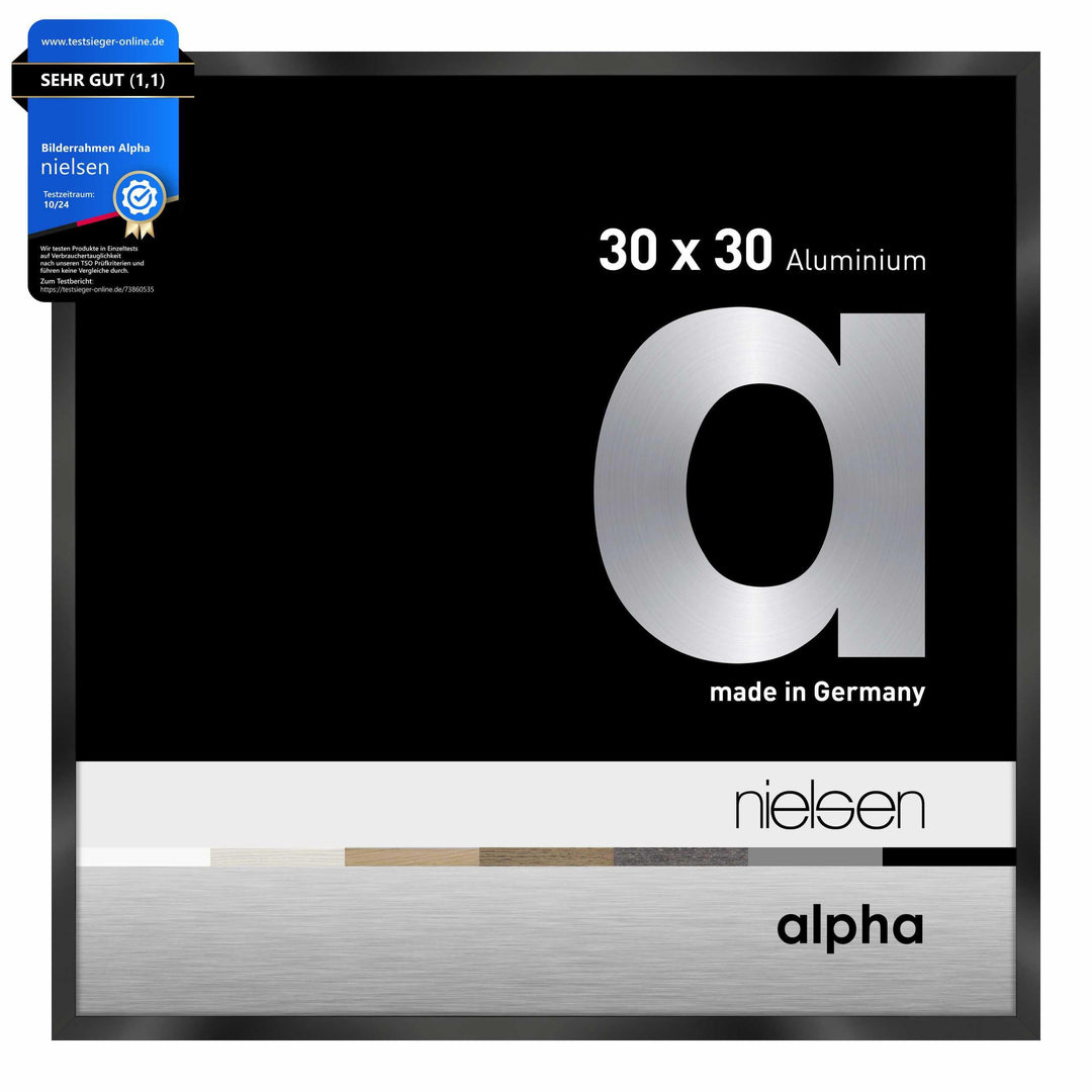 nielsen Aluminium Bilderrahmen Alpha, 30x30 cm, Eloxal Schwarz Glanz Eloxal Schwarz Glanz 30 x 30 cm