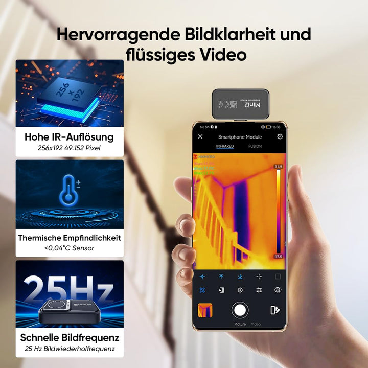HIKMICRO Mini2 Wärmebildkamera Android, 256 x 192 IR-Auflösung, Wärmebildkamera 25 Hz Bildfrequenz,