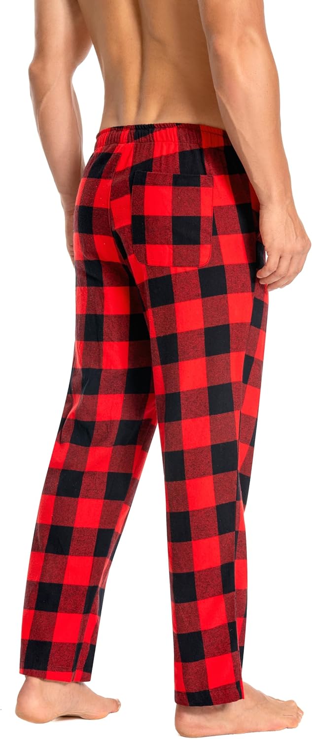 Cyathea Schlafanzughose Herren 100% Baumwolle Flannel Pyjamahose Kariert Loungehose mit Taschen Nach