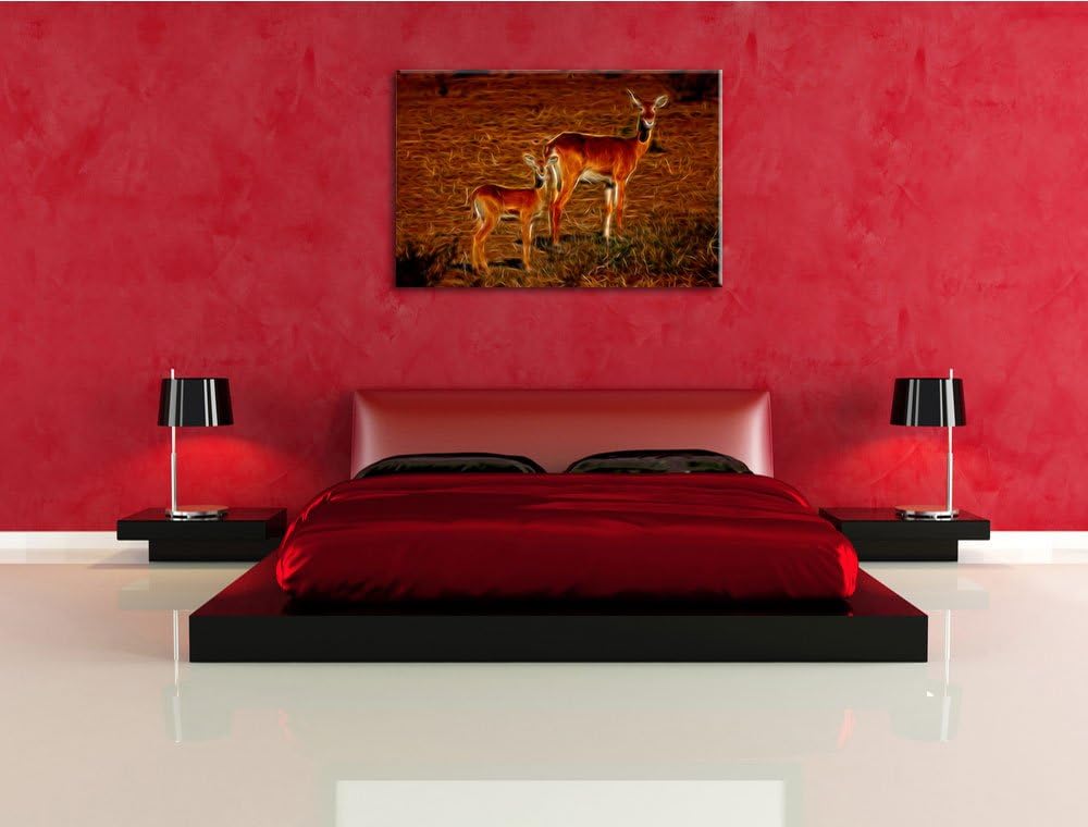 weibliche Indische Gazelle mit Jungtier Deluxe Format: 100x70 cm auf Leinwand, XXL riesige Bilder fe