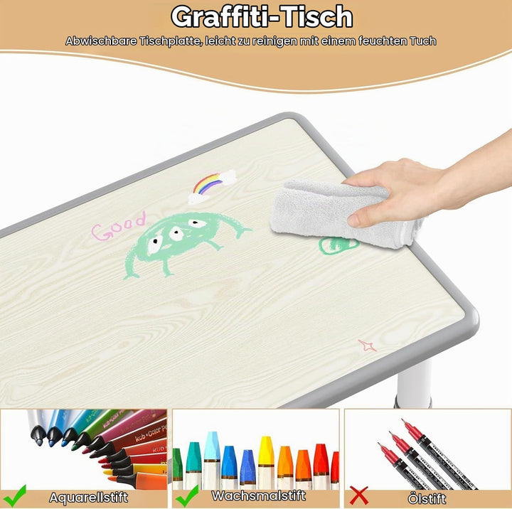 Garvee Kindertisch- und 6-Stuhl-Set, höhenverstellbares Kindertisch- und Stuhlset für Kinder von 2-1