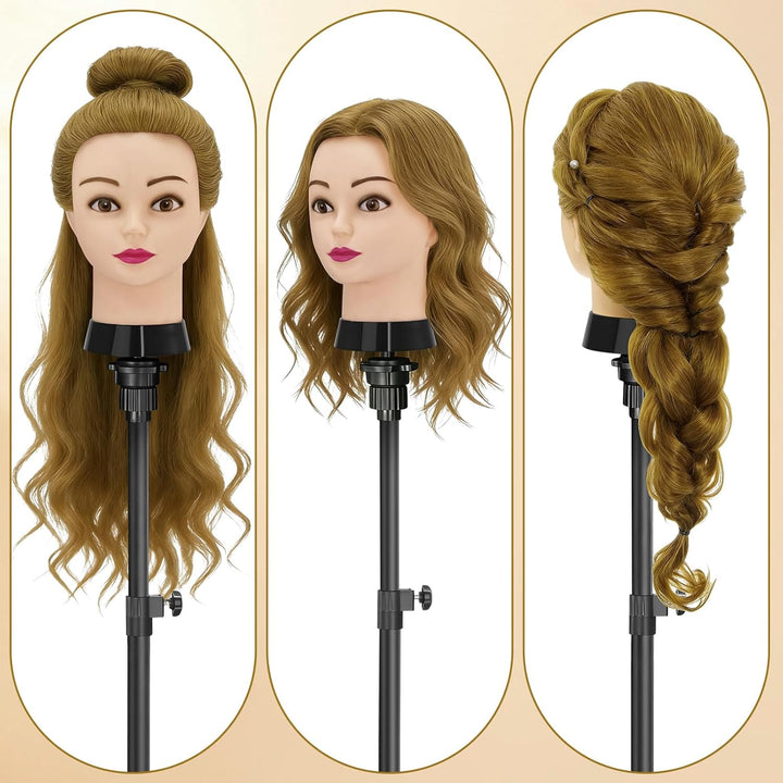 Frisierkopf,80% Puppenkopf Echthaar Blonden Haare,24 Zoll Puppe Übungskopf zum Frisieren,Trainingsko