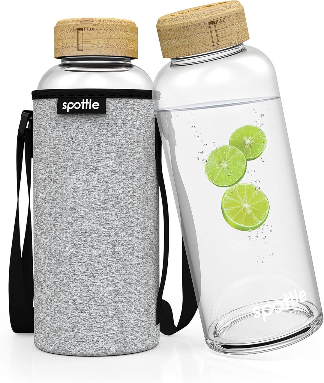 spottle Glasflasche 1,5 liter - Trinkflasche Glas 1 5 l mit Bambus-Deckel - Glass bottle - Wasserfla