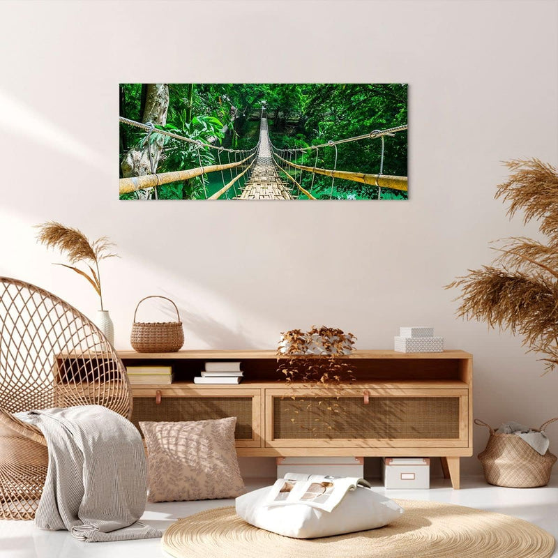 Panorama Bilder auf Leinwand 100x40cm Leinwandbild Gehweg Baum Holz Steg Gross Wanddeko Bild Schlafz