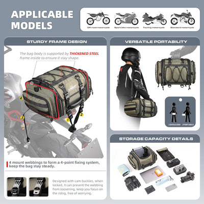 Rhinowalk Motorrad Sitztaschen 19-26L Wasserdicht Motor Rücksitztasche Gepäcktasche Hecktasche Erwei