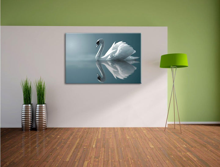 Edler weisser Schwan auf See Format: 100x70 auf Leinwand, XXL riesige Bilder fertig gerahmt mit Keil