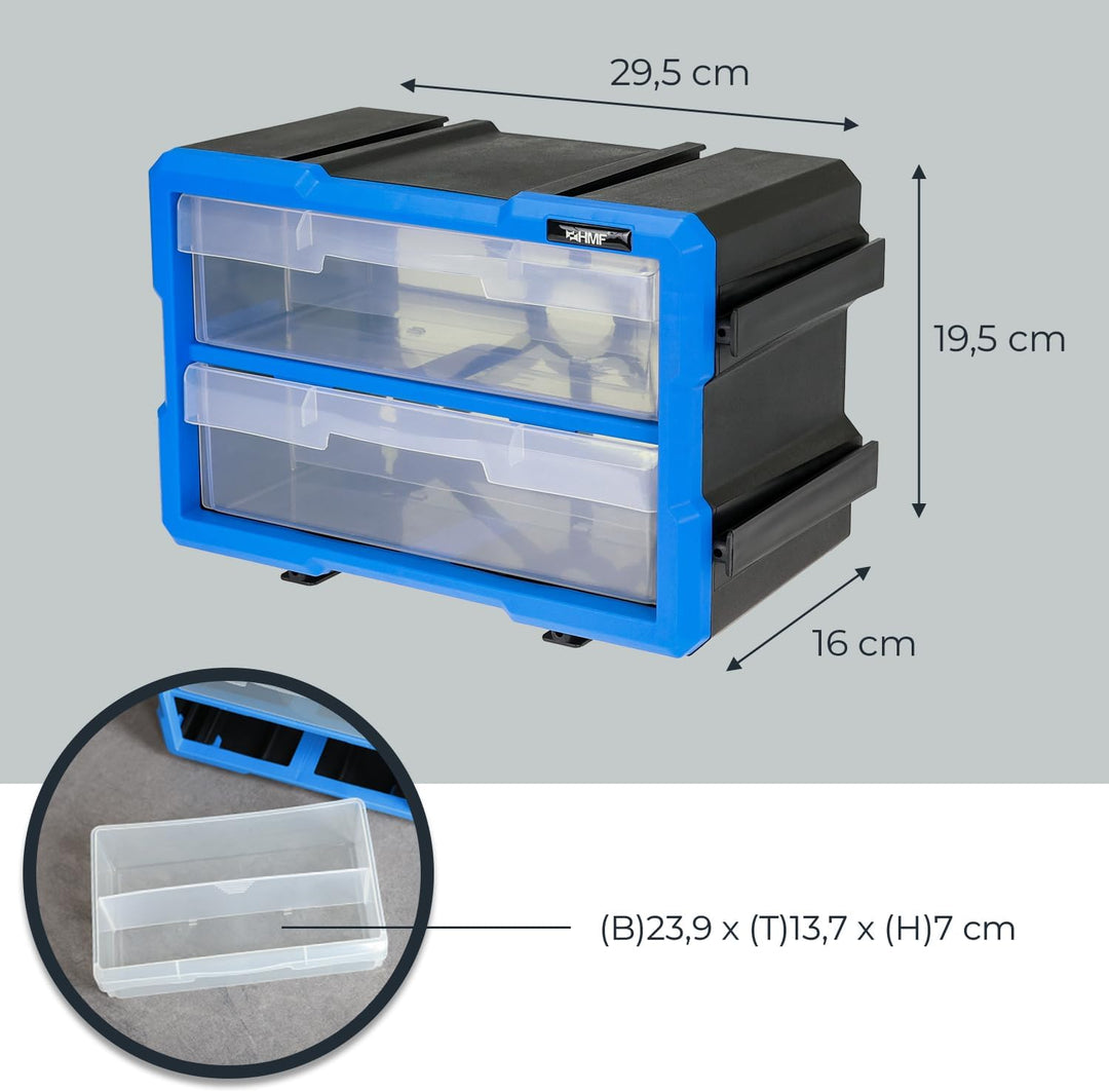 HMF Sortierbox für Kleinteile mit 2 Schubladen, erweiterbarer Sortimentskasten für Schrauben und Wer