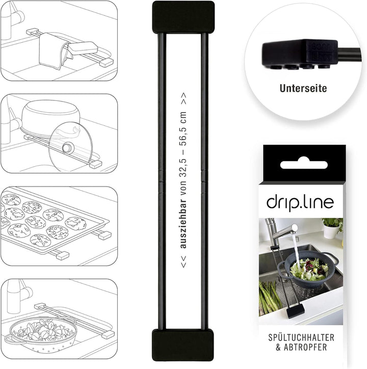 Sanni Shoo Spültuchhalter schwarz, Spülbecken Organizer, Flexibler Lappenhalter für Spülbecken, Spül