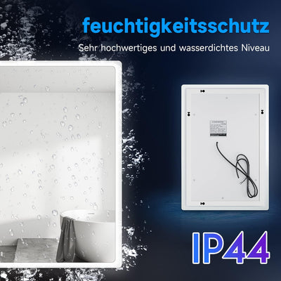 ELEGANT LED Spiegel mit Beleuchtung Badspiegel 100 x 60 cm kaltweiss IP44 Badezimmer Wandspiegel Ene