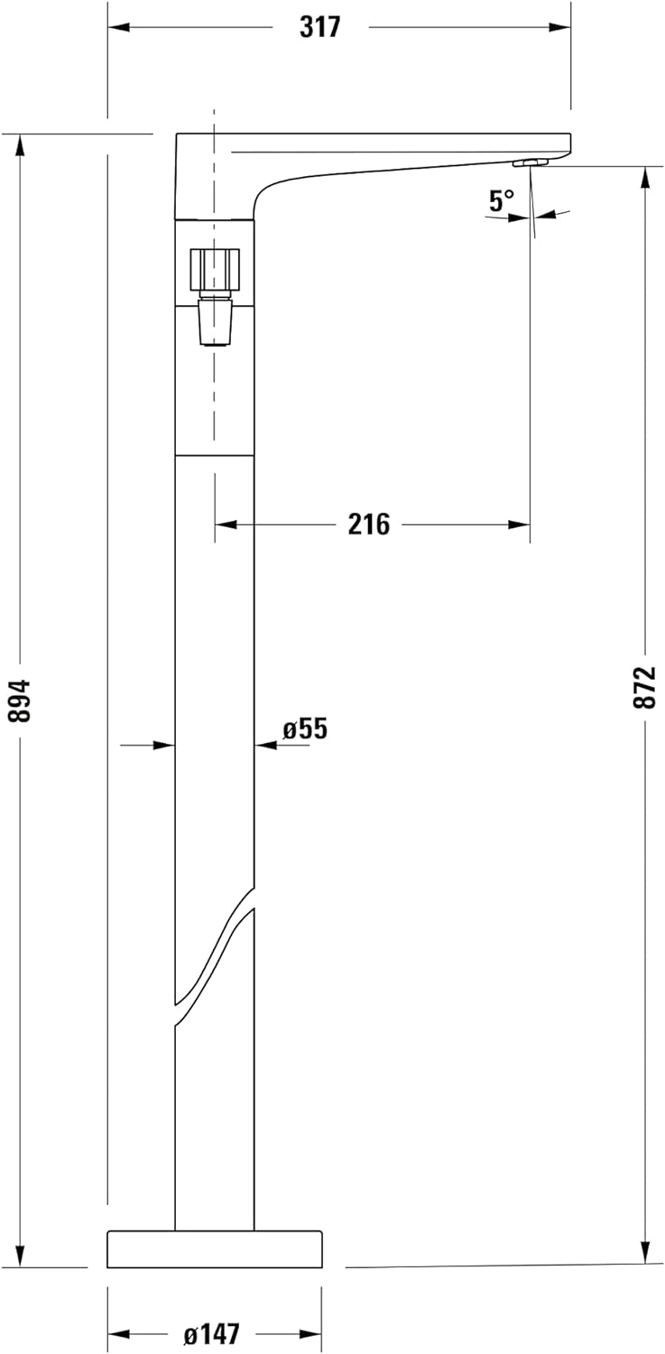 Duravit Tulum Wannenarmatur bodenstehend für 2 Verbraucher mit Umstellventil, Einhebel-Wannenmischer