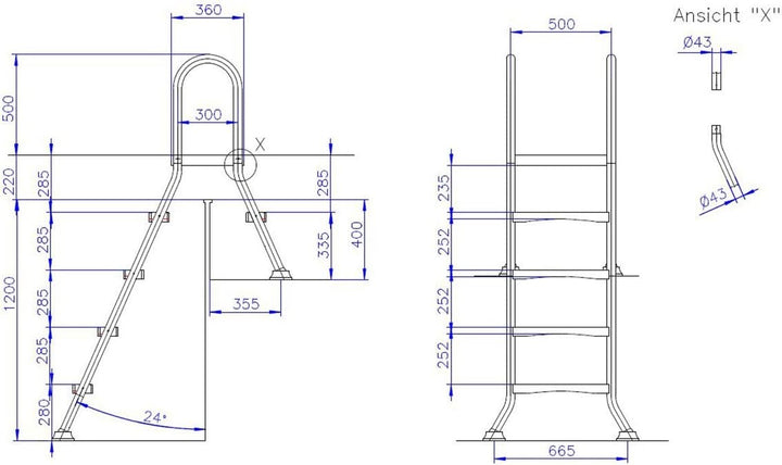 Ideal Eichenwald Poolleiter Hochbeckenleiter Schwimmbadleiter Edelstahlleiter Leiter 1,2/0,4m